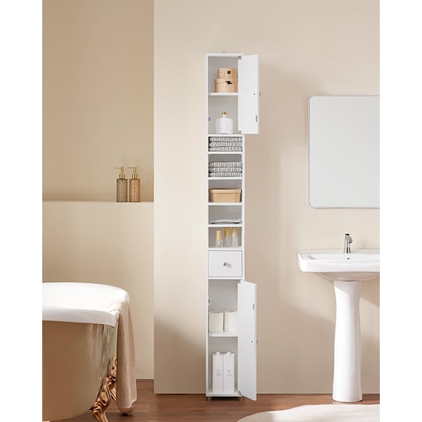 Rootz Tall Badeværelse Skab - Opbevaringsskab - Badeværelsesarrangør - Justerbare hylder - 20x180x20cm - MDF E1 - Højglans hvid