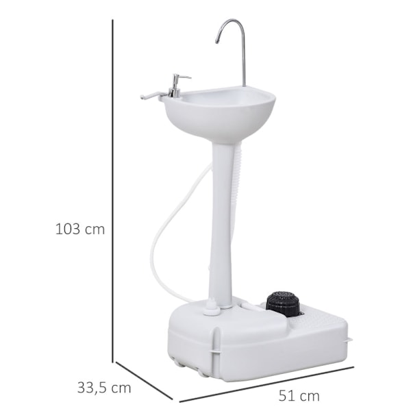 Rootz bærbar udendørs håndvask - Mobil vask - Campingvask - Integreret sæbedispenser - 51 cm x 33,5 cm x 103 cm