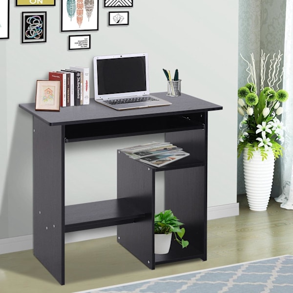 Rootz Desk - Computer Table - Extendable Tabletop - Office Table - PC Table - Black/White - Processed Wood