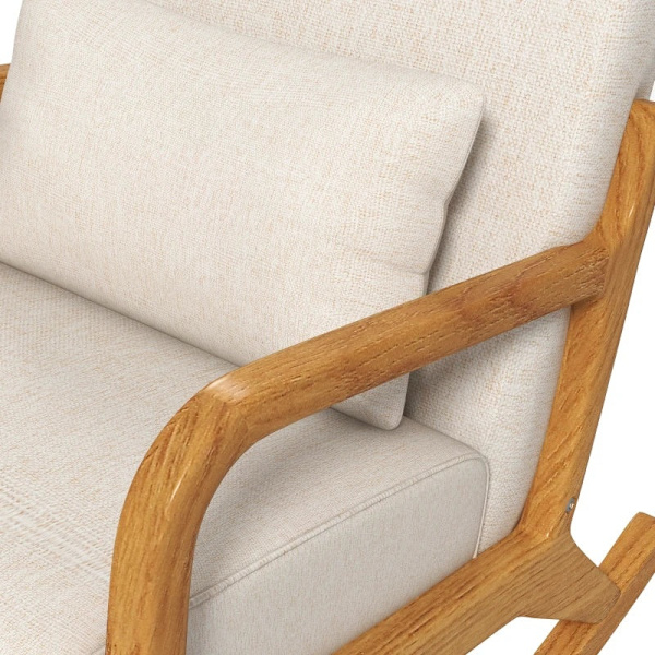 Rootz gungstol - Retrodesign - Gummiträ - Imiterat linne - Flerskiktsbräda - Beige + Brun - 64,5 cm x 92 cm x 81,5 cm