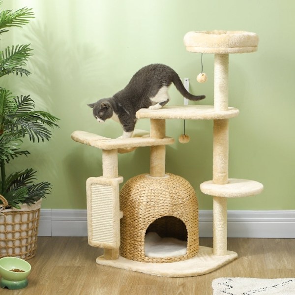 Rootz Cat Tree - Lekcenter - Skrapstolpe - Mysig hängmatta - Mjuk plysch - 56cm x 48cm x 112cm