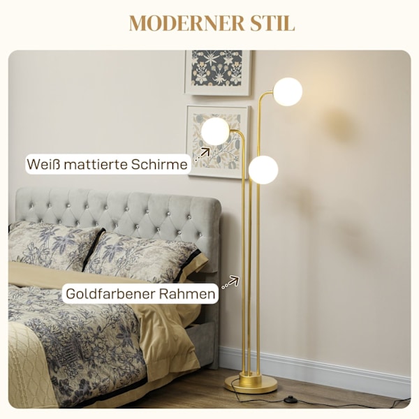 Rootz Modern 3 Shade Floor Lamp - Justerbar belysning - Guldtonlampa - Fotomkopplare - 41-55L X 28W X 165H CM