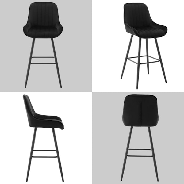 Rootz 2-pack barstolar - Bänkpall - Sammetssäten - Ergonomiskt ryggstöd - Metallram och ben - 48,5 cm x 106 cm x 46 cm