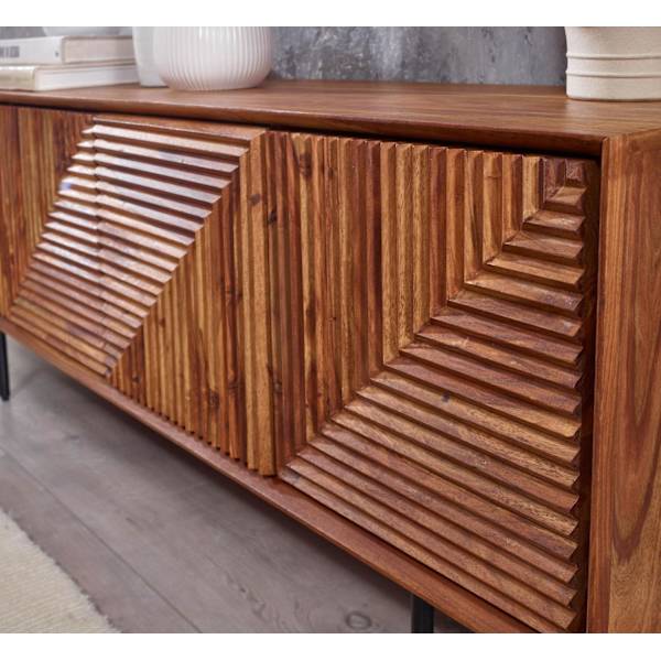 Rootz lowboard massivt sheeshamträ 140x54x33 cm TV-byrå med fyra dörrar - Design TV-skåp hög - TV-bänk TV-skåp modern - TV-byrå vardagsrum