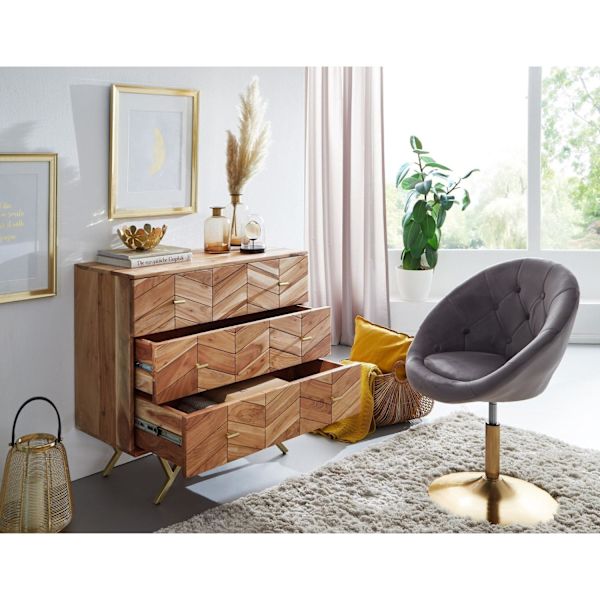 Rootz Skänk - Massivträ Acacia - Metall - Byrå - 3 lådor - 90 x 86,5 x 40 cm - Brun