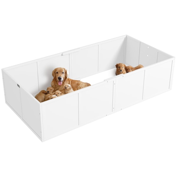 Rootz -koiran roskakori - Whelping Box - Puppy Run - Säädettävät sisäänkäynnit - Pine & MDF - 196 x 96 x 48 cm - valkoinen
