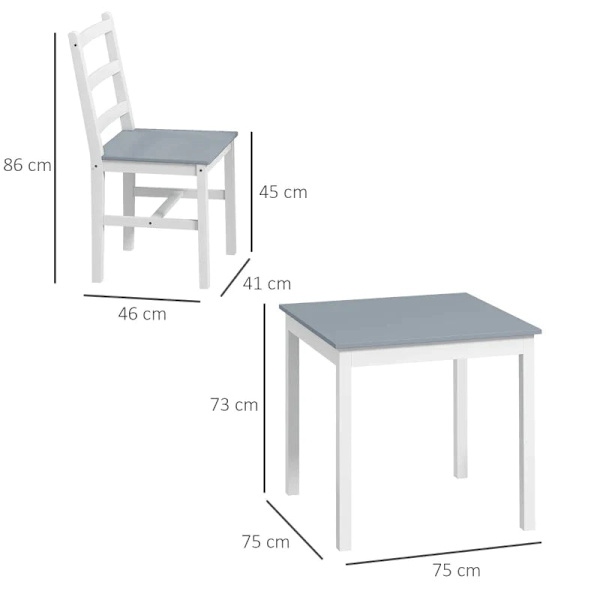 Rootz Matset - 2 personer - Matrum - 2 stolar - Köksbord - 1 bord - Furu - Vit + Grå - 75L x 75W x 73H cm