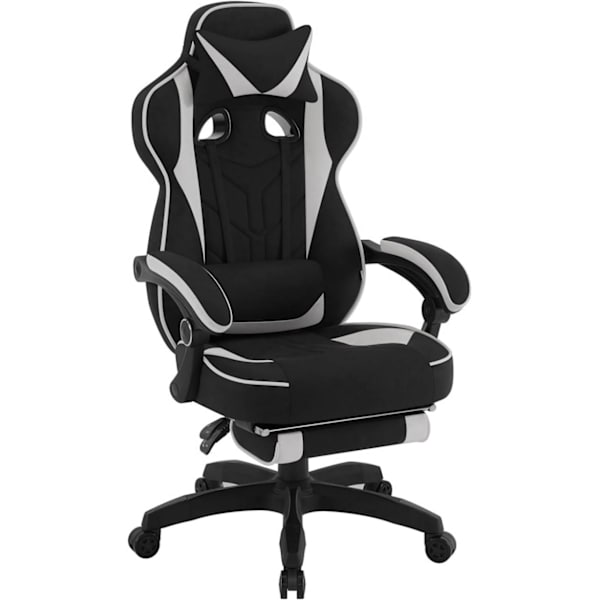 Rootz Gaming Chair med Fotstöd - Kontorsstol - Justerbar fällbar sits - Ergonomisk design - Leathaire Tyg - 55cm x 51cm x 76,5cm