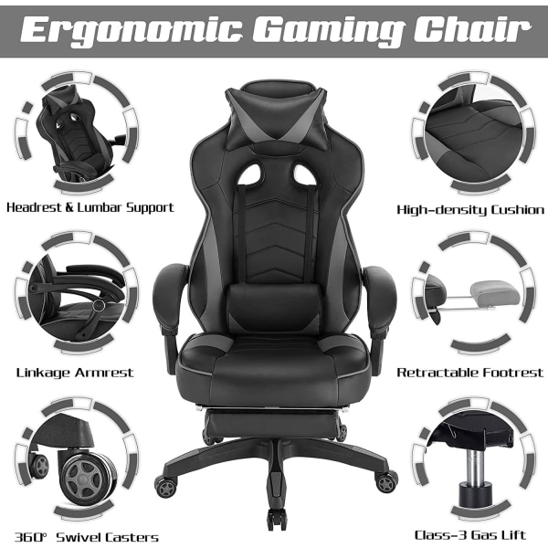 Rootz Ultimate Gaming Chair - Ergonomisk kontorstol - Justerbar computerstol - High-Density Foam Support - Justerbar højde 121cm-128cm - Sæde 56cm x 4