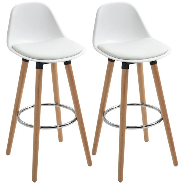 Rootz sæt med 2 barstole - Barstole - Scandi Design - Fodstøtte - Kunstlæder - Naturlig + Hvid - 38,5 cm x 42,5 cm x 91 cm