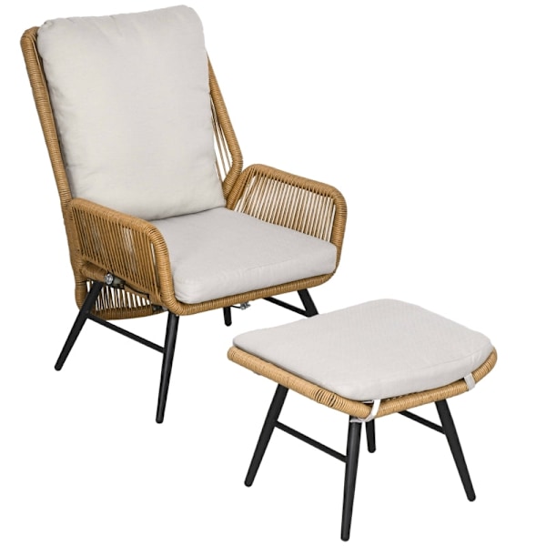 Rootz Polyrattan Havestole og skammelsæt - Udendørsmøbler - Terrassesæder - Justerbart ryglæn - Vejrbestandigt - Skridsikre fødder - 67W x 83D x 94H c