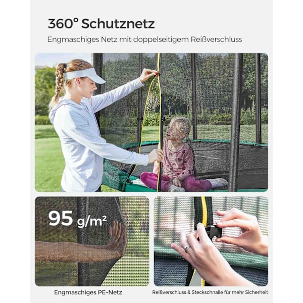 Rootz 366cm Trampolin - Havetrampolin - Udendørs Trampolin - Galvaniseret stålramme - Sikkerhedsnet - EPE skumpolstring - 366cm x 90cm - Sort-grøn