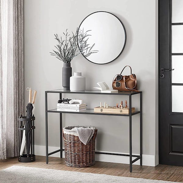 Rootz Black Metal Glass Console Bord - Entrébord - Soffbord - Robust konstruktion - Rymliga hyllor - Modern design - 100cm x 35cm x 80cm