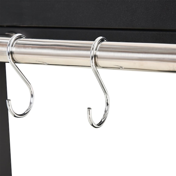 Rootz Køkkenvogn - Serveringsvogn - 2 hjul - 3 kroge - 2 niveauer - 128 x 46,5 x 86,5 cm - Sort - Rustfrit stål