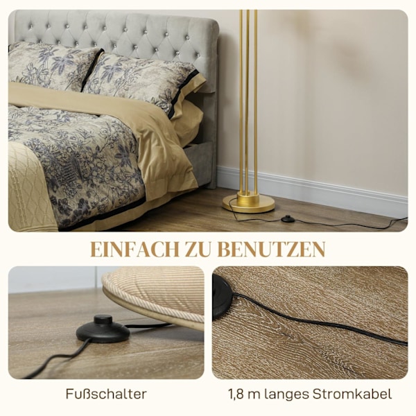 Rootz Modern 3 Shade Floor Lamp - Justerbar belysning - Guldtonlampa - Fotomkopplare - 41-55L X 28W X 165H CM