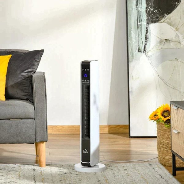Rootz Heater - Lämmittimen tuuletin - 2000W Sähkölämmitin - Keraaminen Lämmitystorni kaukosäätimellä - Oscillation Heater - ABS PA - Valkoinen + Musta