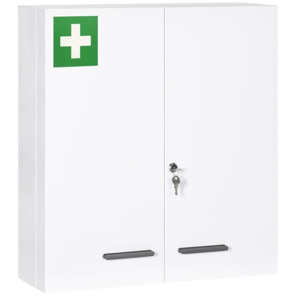 Rootz Medicinskåp - 6 inre fack - Låsbart - 2 dörrar - Robust stålkåpa - Vit - 55 x 18 x 60 cm