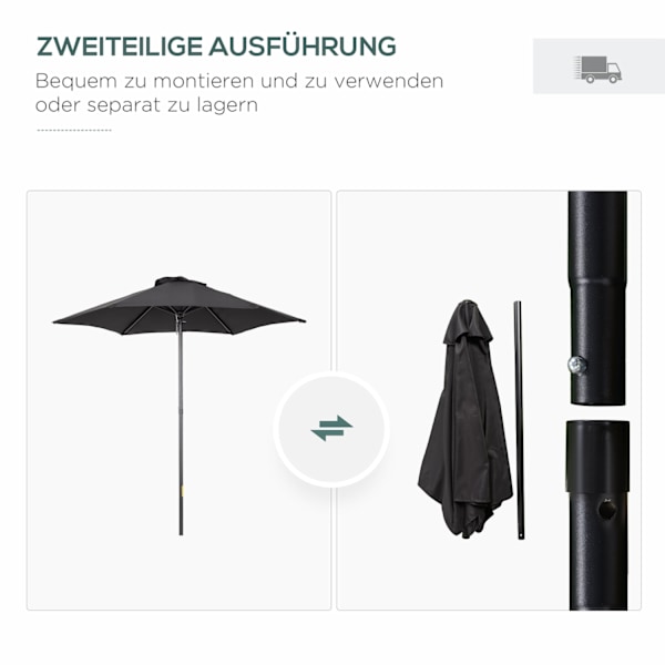 Rootz Black Hexagonal Parasol - Balkon Sunshade - Patio paraply - Easy Open - Ø196 cm x 2,04m