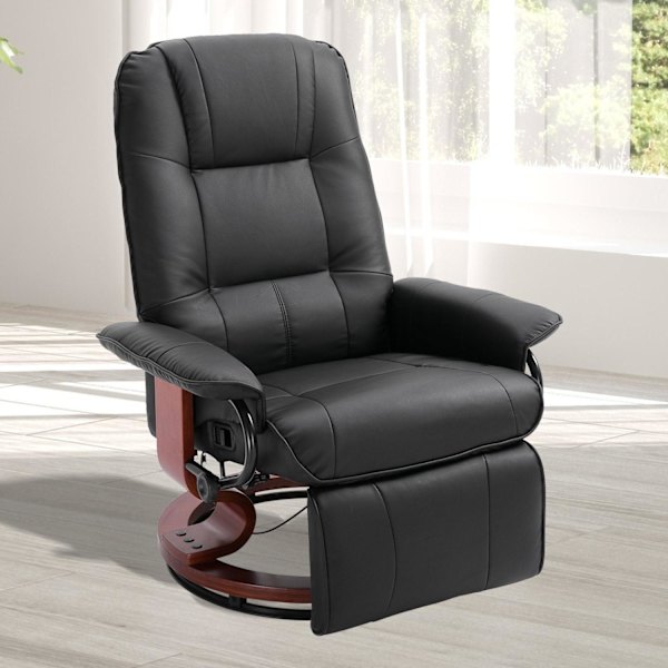 Rootz Relax stol - Solstol - Konstläder - Fotstöd - Vridbar - Tiltbar - Trä - 78 x 87 x 100 cm - Svart - Brun