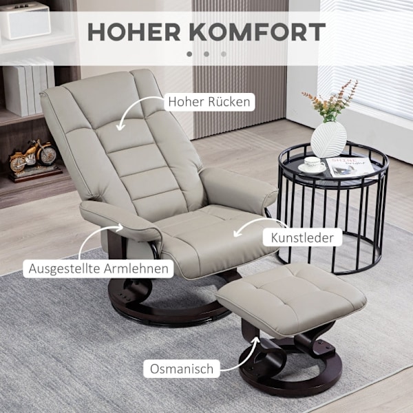 Rootz avkopplingsstol med pall - TV-fåtölj - konstläder - 130° lutning - 76cm x 85cm x 104cm