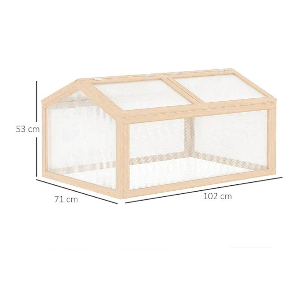 Rootz Greenhouse - Växtbädd med täcke - Kallram Växthus - Trä Och Polykarbonat - Väderbeständig - Naturlig - 102 x 71 x 53 cm