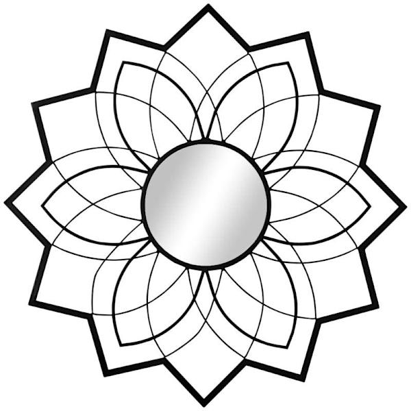 Rootz rundt spejl med blomstermønstre - Vægspejl - Spejlglas - Metal - MDF - Sort - 79 cm x 79 cm x 0,4 cm