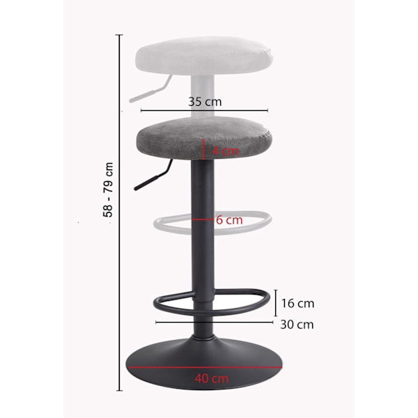 Rootz barpall grå mockapall utan ryggstöd 58 - 79 cm - Kökspallstyg - metall 100kg - Design barstol motpall roterande bistropall