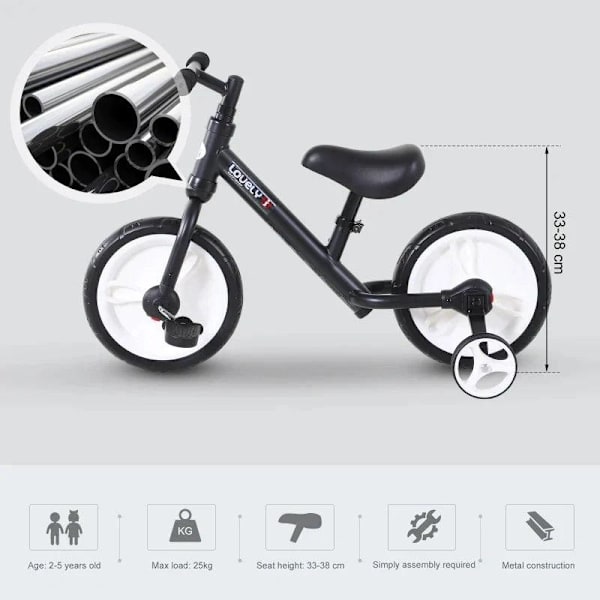 Rootz Balanscykel för barn - Lärcykel - Barncykel med träningshjul och pedaler - Justerbar sitshöjd - Svart