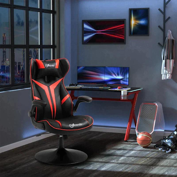 Rootz Gaming Chair - Ergonomisk Computerstol - Drejestol - Med Vippefunktion - Sort/Rød - 67 x 75 x 106-112 cm