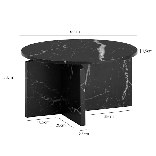 Rootz Modern soffbord - Rund svart look - Stylish Low Table - Anti -Slip Pads - 60cm x 60 cm x 33 cm