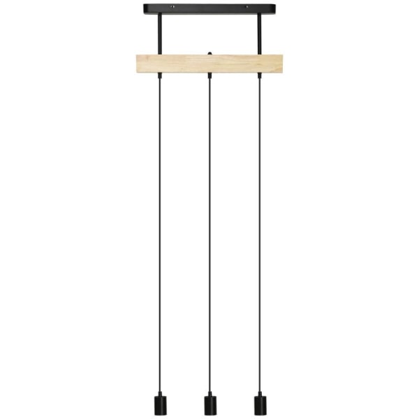 Rootz Pendel - Hængelampe - 3-lampe - Højdejusterbar - Industrielt design - Metal + Træ - Sort - 50L x 8W x 33H cm