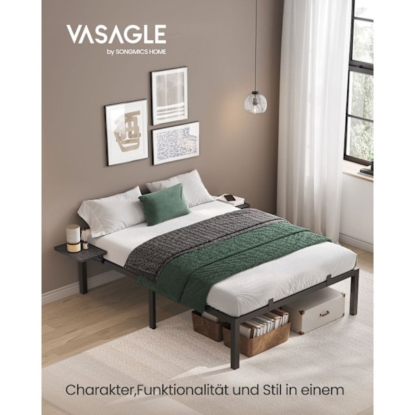 Rootz Classic Black Metal Sengeramme - Pulverlakeret sengeplads - Robust støtte - Nem montering - 190 cm x 140 cm x 41,3 cm