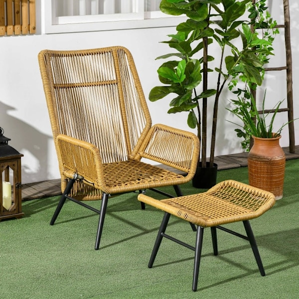 Rootz Polyrattan trädgårdsstol och pallset - Utemöbler - Uteplats - Justerbart ryggstöd - Väderbeständigt - Halkfria fötter - 67W x 83D x 94H cm (Stol