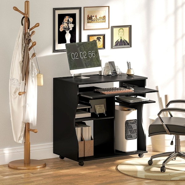 Rootz Rollable Computer Table - Desk With Storage - Mobil Workstation - gott om lagringsutrymme - 80 x 48 x 75 cm, svart