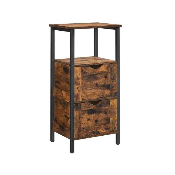Rootz Badeværelsesskab - 2 Skuffer Badeværelsesskab - Opbevaringsskab - Multi-Purpose Opbevaringsskab - Spånplade/Stål - Vintage Brun-sort - 37 x 30 x
