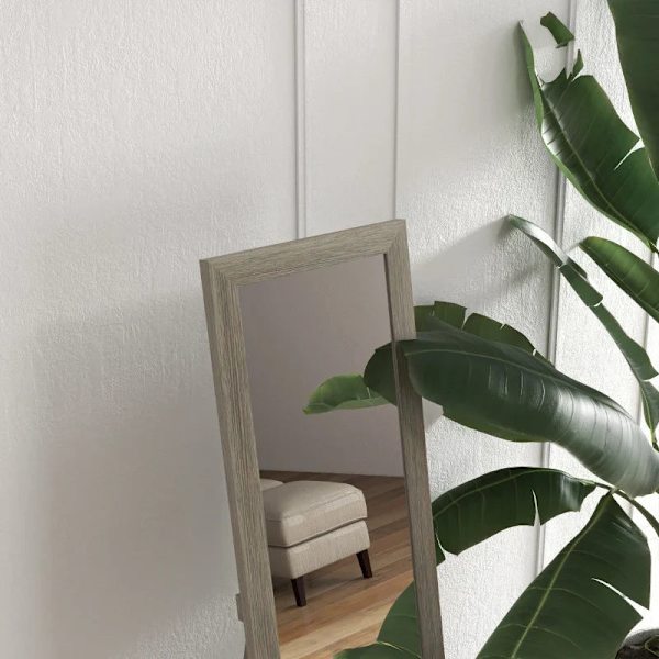 Rootz Ståspegel - Inklusive väggmontering - Golvspegel - Trälook - Väggspegel - Inramad spegel - MDF-glas - Grå - 37 cm x 40 cm x 155 cm