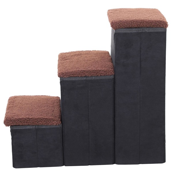 Rootz Pet Stair - Sort - Konstrueret træ, ruskind, fleece - 15,75 cm x 21,26 cm x 18,89 cm