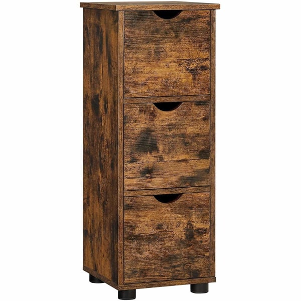 Rootz kommode - Badeværelsesskab - Kommode - 3 skuffer - Brun - Sort - Forarbejdet træ - Vintage - 30 x 30 x 80 cm