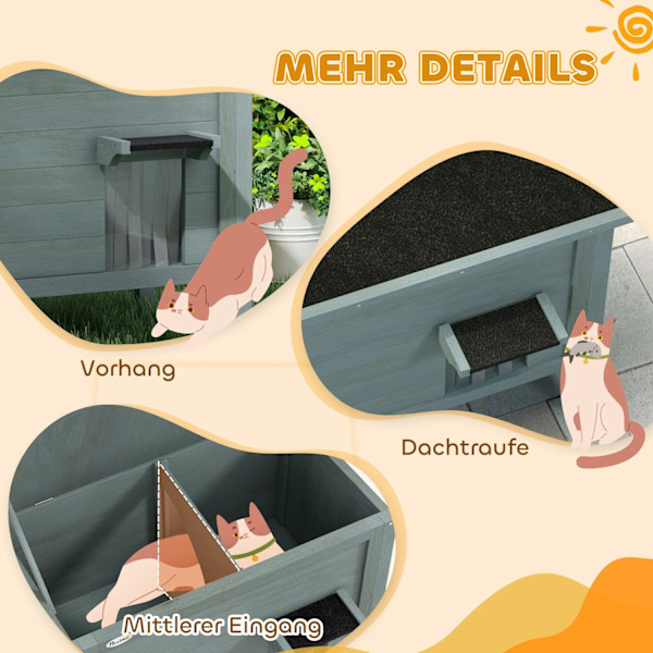 Rootz Outdoor Cat House - Katzenhaus - Säänkestävä Katzenhütte - Viihtyisä eristys - 85cm x 50 cm x 68,5 cm harmaa+musta