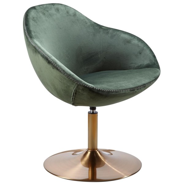 Rootz stol fløjlsgrøn - guld 70x79x70 cm design drejestol - Klubstol polstret stol med armlæn - Drejestol Cocktailsessel Lounge - Barstol Besøgsstol -