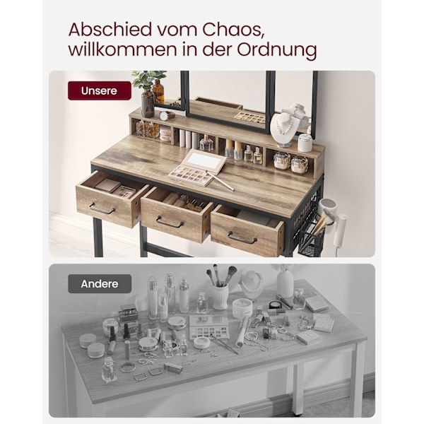 Rootz Sminkbord - Sminkbord - Spånskivakonstruktion - Ek brun-svart finish - Modern Glam Style - 40cm x 90cm x 141cm