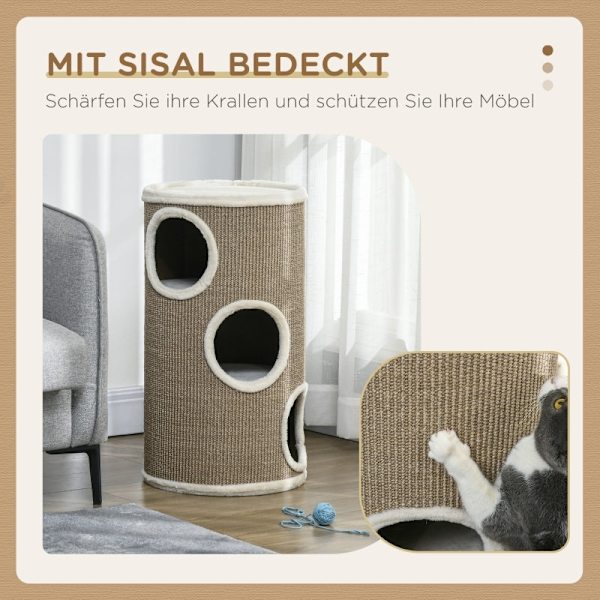 Rootz Cat Scratching Barrel - Kitty Condo - Cat Tree - Mjuk plysch - Sisal Rope - Sleep Cave - 38cm x 70cm - Brun