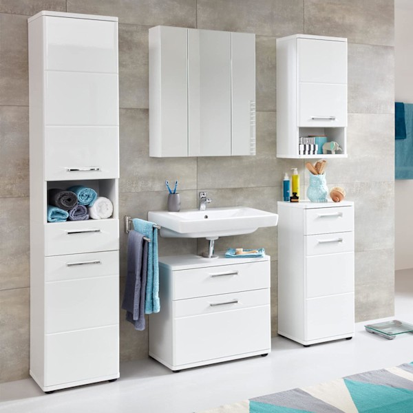 Rootz Bathroom Wall Cabinet - Hanging Storage - Wall Unit - Mounted Shelf - Bath Organizer - Vanity Cupboard - Glossy White - 37x76x28 cm