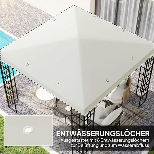 Rootz 3 x 3m ersättande gazebebo tak - trädgårdsskydd - paviljongskugga - upf30+ skydd - 298 cm x 298 cm - vit