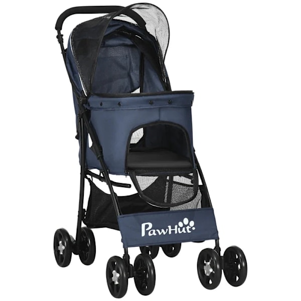 Rootz hopfällbar hundvagn - Husdjursvagn - 1 korg - 1 kudde - 1 sidoficka - Universalhjul - Marinblå - 81cm x 48cm x 99cm