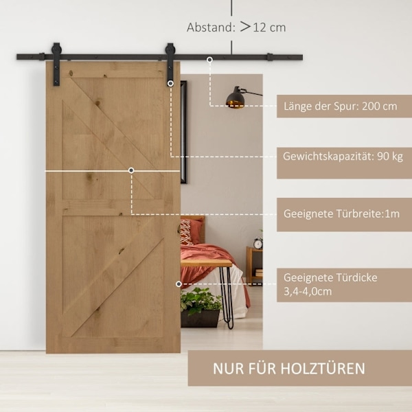 Rootzin maalaismainen liukuovilaitteistosarja - Navetan oven kisko - Hiiliteräs - Tilaa säästävä - 200 cm x 4 cm x 0,6 cm - Tyylikäs kodin päivitys