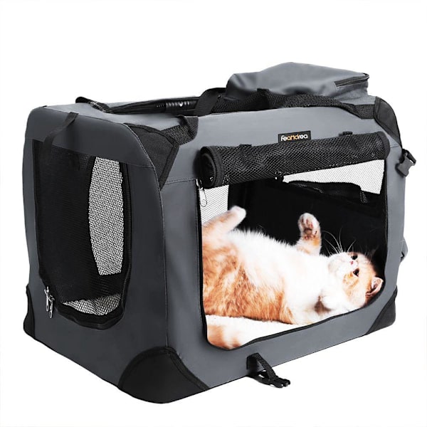Rootz Hundebærer - Hundetaske - Kæledyrsbærer - Kattebærer - Rejsebærer til kæledyr - Bærbar kæledyrsbærer - Oxford klud/stål - Grå - 60 x 40 x 40 cm