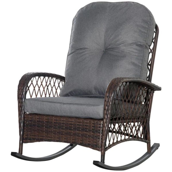 Rootz gungstol - Vadderad knäppning - PE-rotting - Stål - Brun + Grå - 75L x 103W x 96H cm