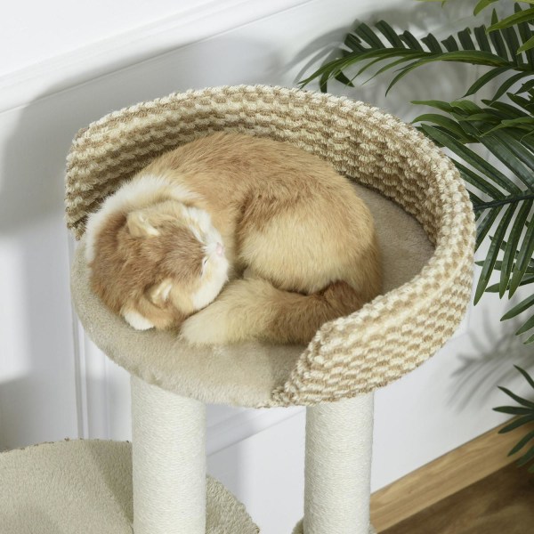 Rootz Cat Tree - Beige, Kaffe - Klass E1 spånskiva, plysch, jute - 24 cm x 16,14 cm x 37,8 cm