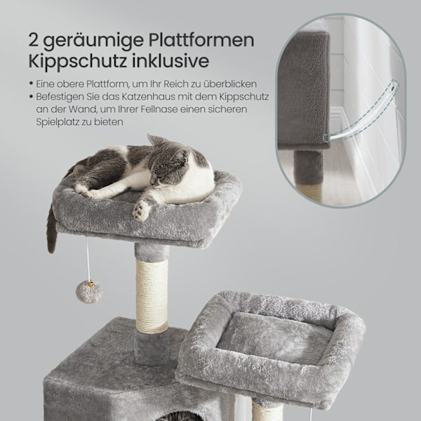 Rootz Cat Tree - Scratching Post - Cat Tower - Space -Saving Design - 50 X 35 X 115 CM - Mysig grotta + 2 -plattformar för lek och avkoppling